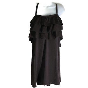 Roman's Chocolate Brwn Off-The-Shoulder Swimdress